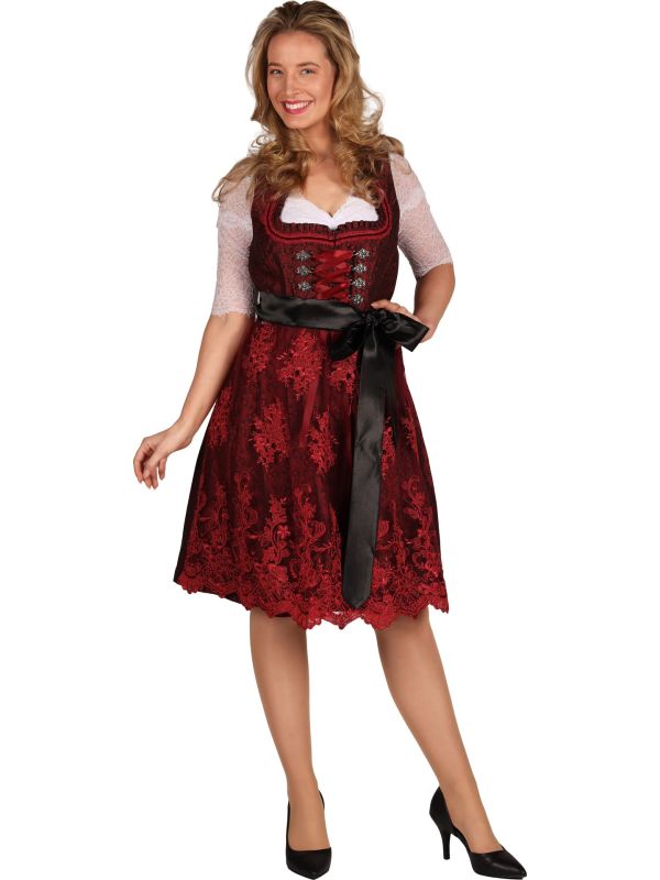 Deluxe Rode Tiroler Jurk Kant Dames Oktoberfest
