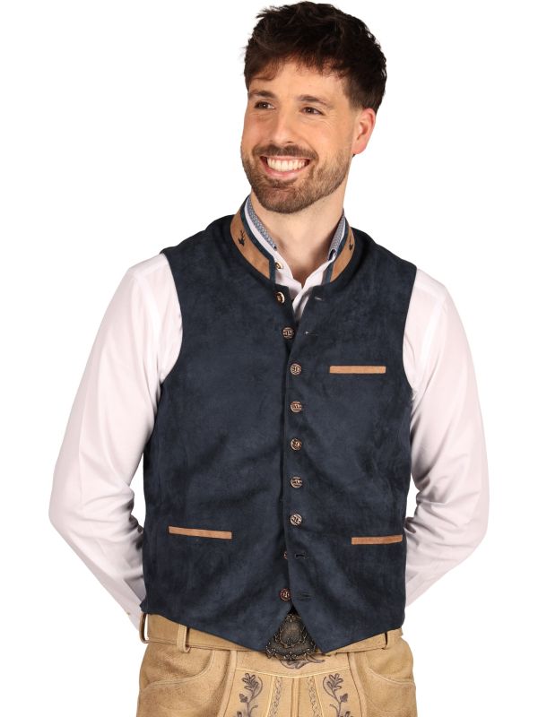 Deluxe Suède Trachten Gilet Oktoberfest Donkerblauw Heren