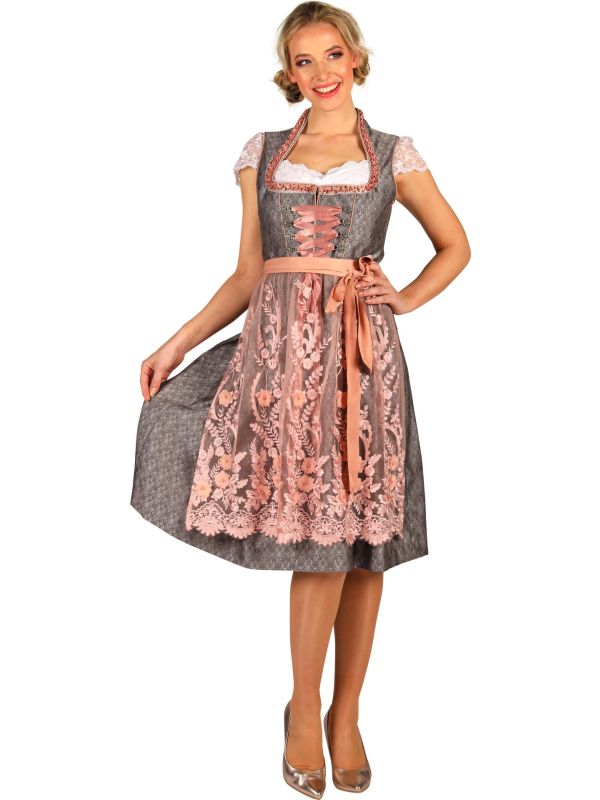 Deluxe Tiroler Jurk Grijs Roze Dames Oktoberfest