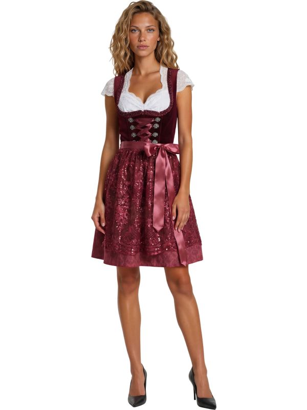 Deluxe Tiroler Oktoberfest Jurk Bordeaux Rood Dames