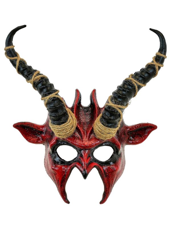 Demonen Masker Rood met Hoorns Zwart Halloween