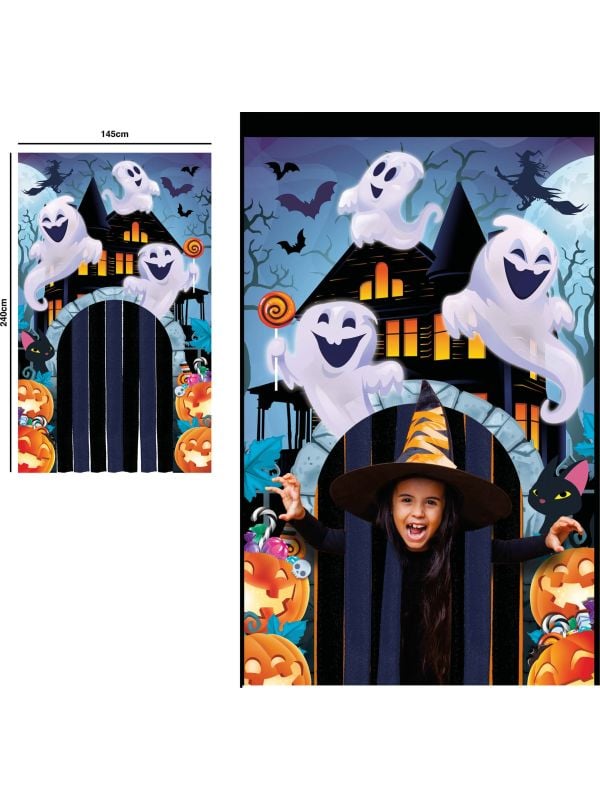 Deurdecorartie met gordijn vrolijke spoken 145 x 240 cm halloween