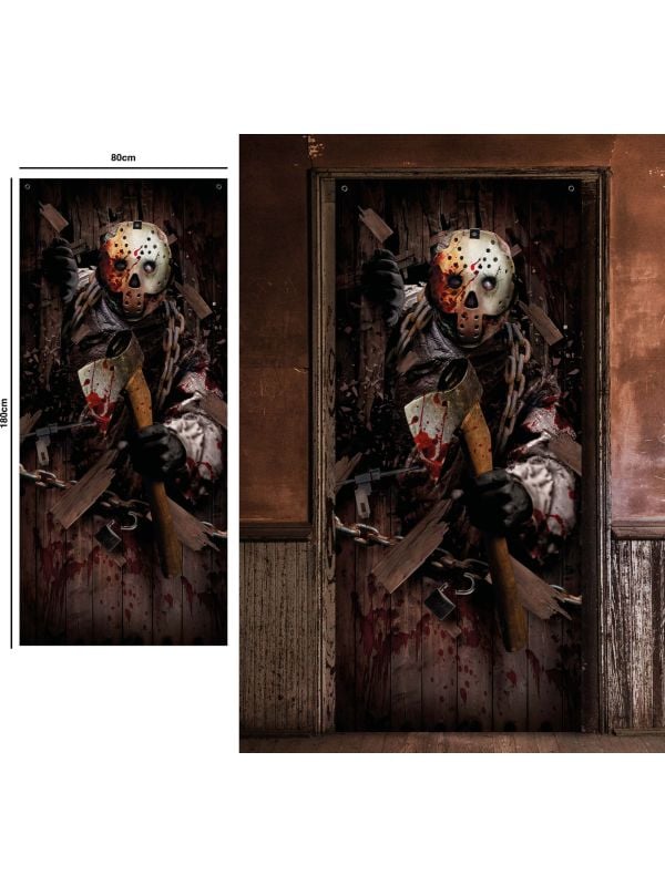 Deurdecoratie Jason Voorhees 80 x 180 cm halloween