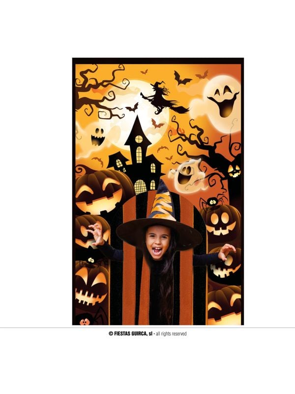 Deurdecoratie met gordijn vrolijke pompoenen 145 x 240 cm halloween