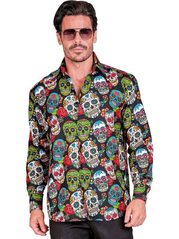 Dia de los muertos blouse gekleurd mannen