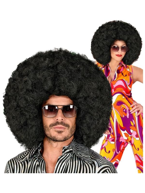 Disco grote afro pruik zwart