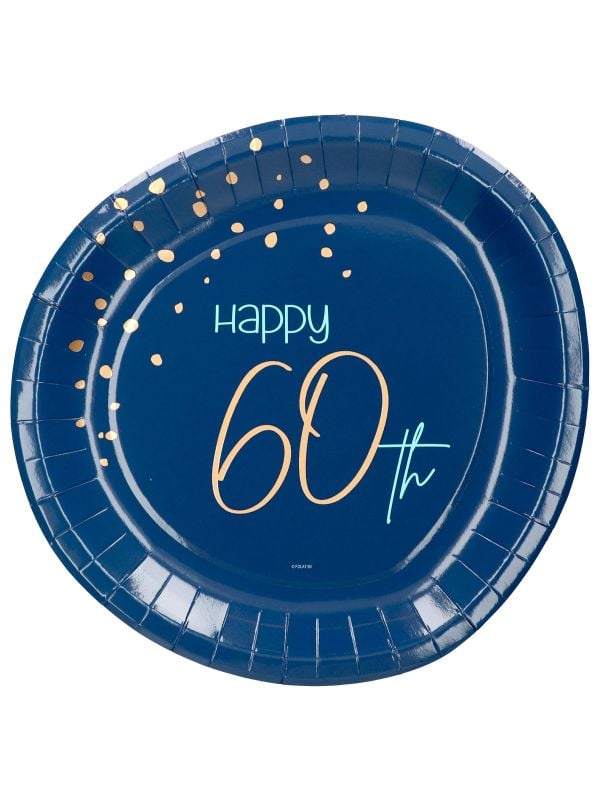 Donkerblauwe happy 60th feestbordjes 8 stuks main product photo
