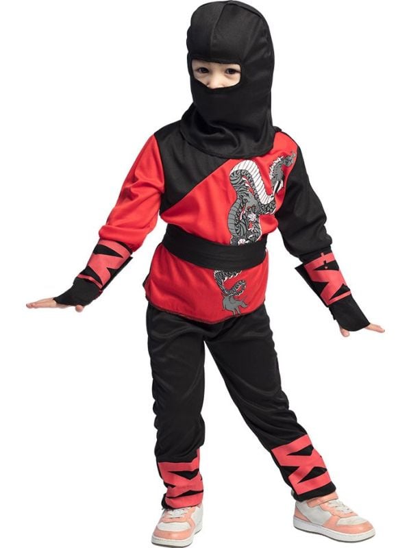 Drakenkrijger ninja outfit kind rood en zwart