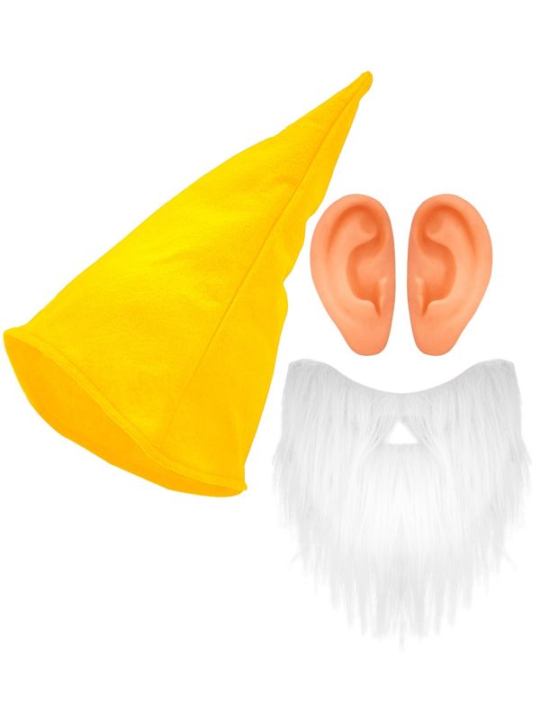 Dwerg Accessoiresset met Gele Muts Baard en Oren