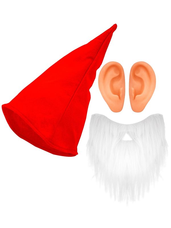 Dwerg Accessoiresset met Rode Muts Baard en Oren