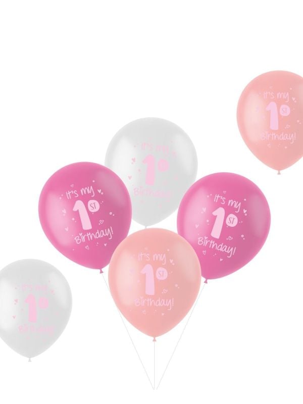 Eerste verjaardag ballonnen roze 6 stuks