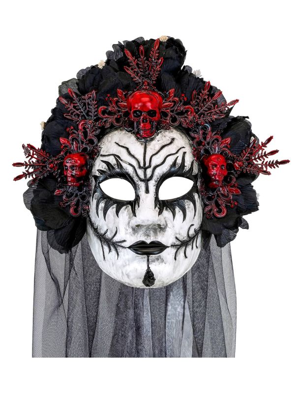 Eng Wit Masker met Zwarte Bloemen Halloween
