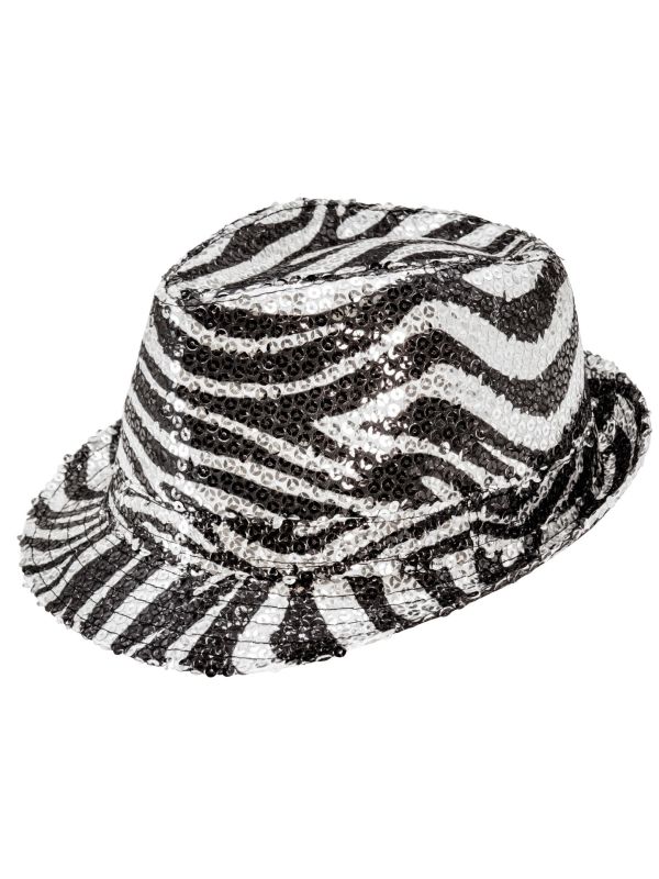 Fedora Hoed Zebra met Zilveren Pailletten Dames Heren
