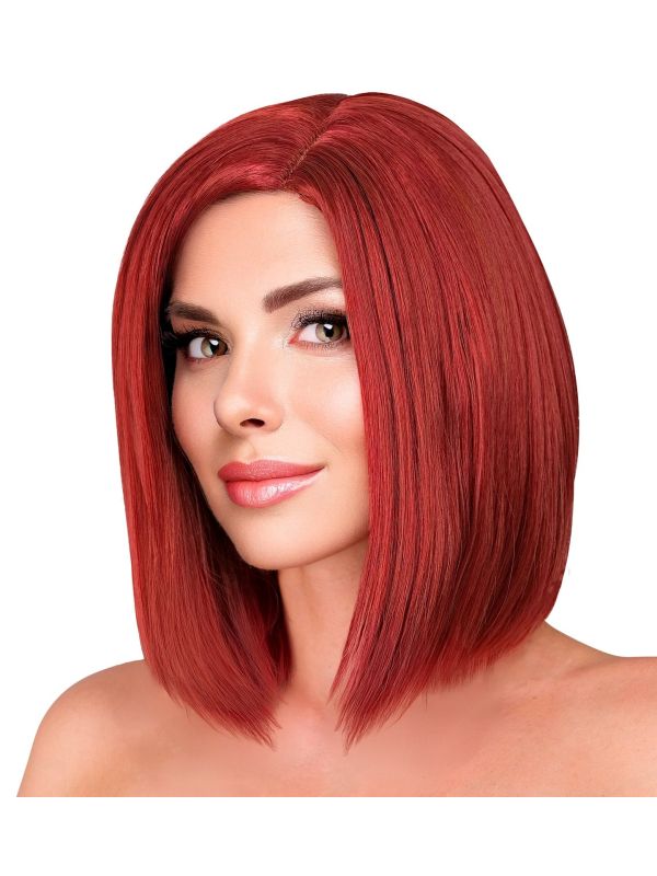 Feestpruik Lange Boblijn Bordeauxrood Dames