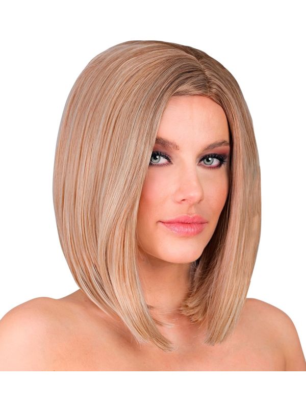 Feestpruik Lange Boblijn Bruin Blonde Tint Dames