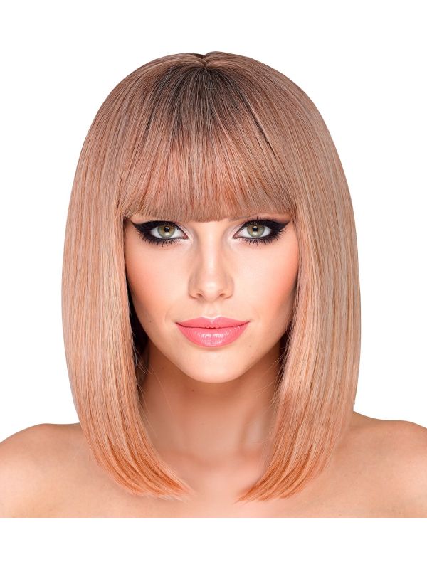 Feestpruik Lange Boblijn Pony Blond Lichtbruin Dames