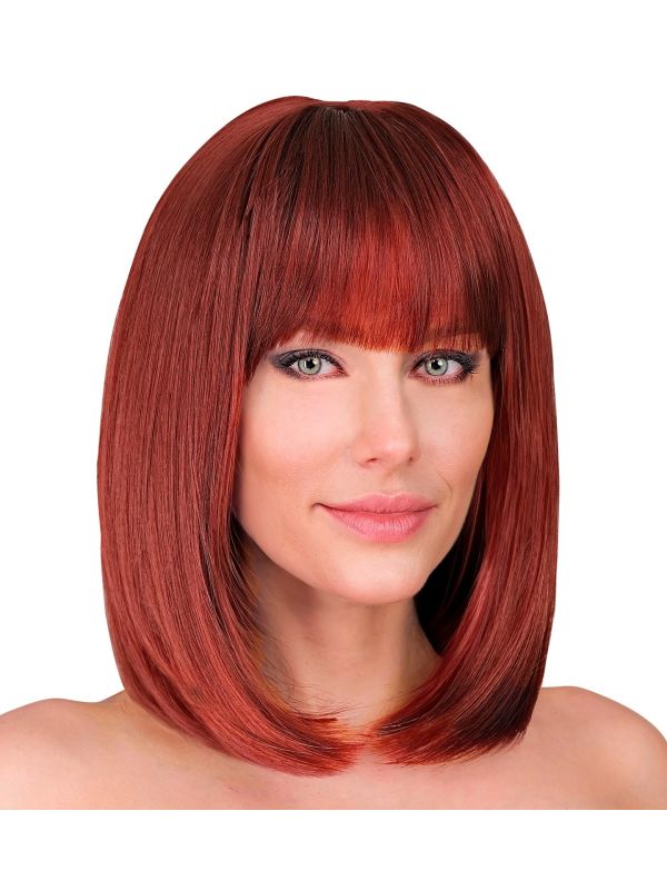 Feestpruik Lange Boblijn Pony Bordeaux Rood Dames