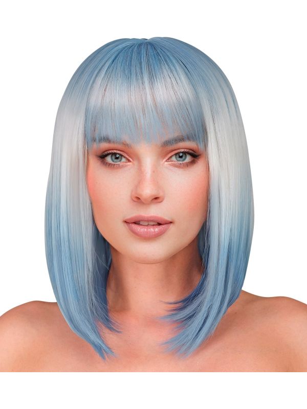 Feestpruik Lange Boblijn Pony Lichtblauw Dames