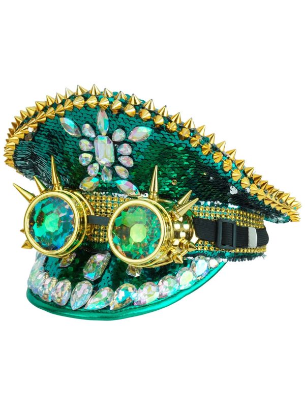 Festival Hoed Groen met Spikes en Bril Dames Heren