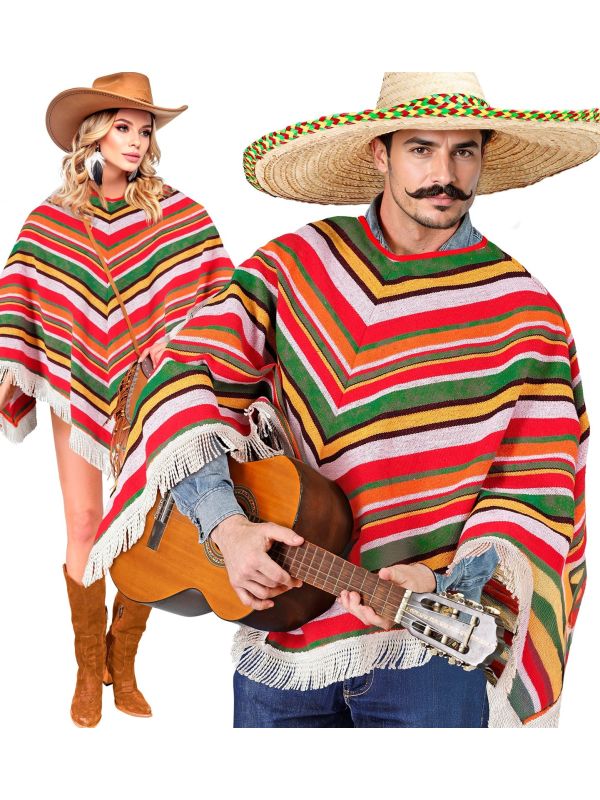 Fiesta Mexicaanse Poncho Volwassenen Gestreept