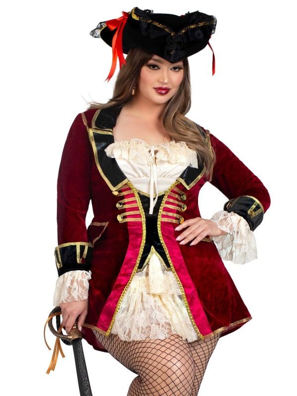 Fluwelen Rode Piraat Jill Jurk in Plus Size
