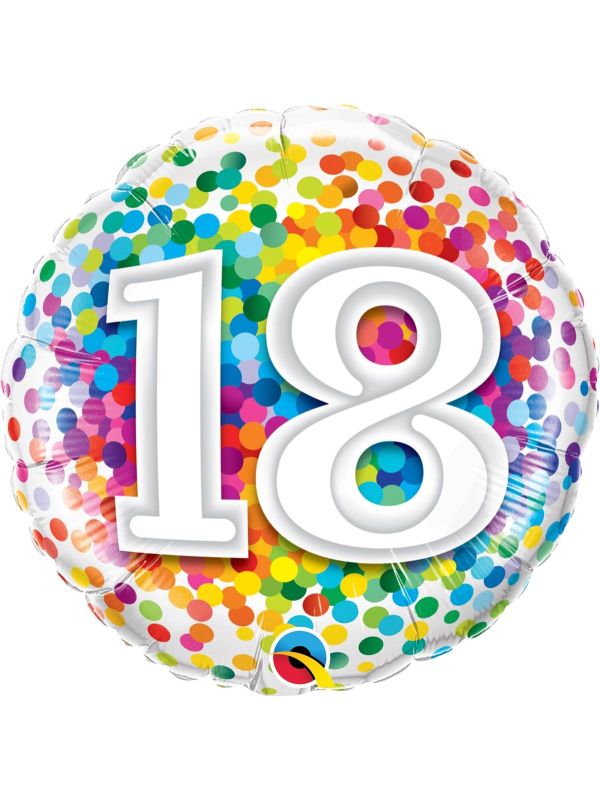 Folieballon 18 jaar confetti regenboog main product photo