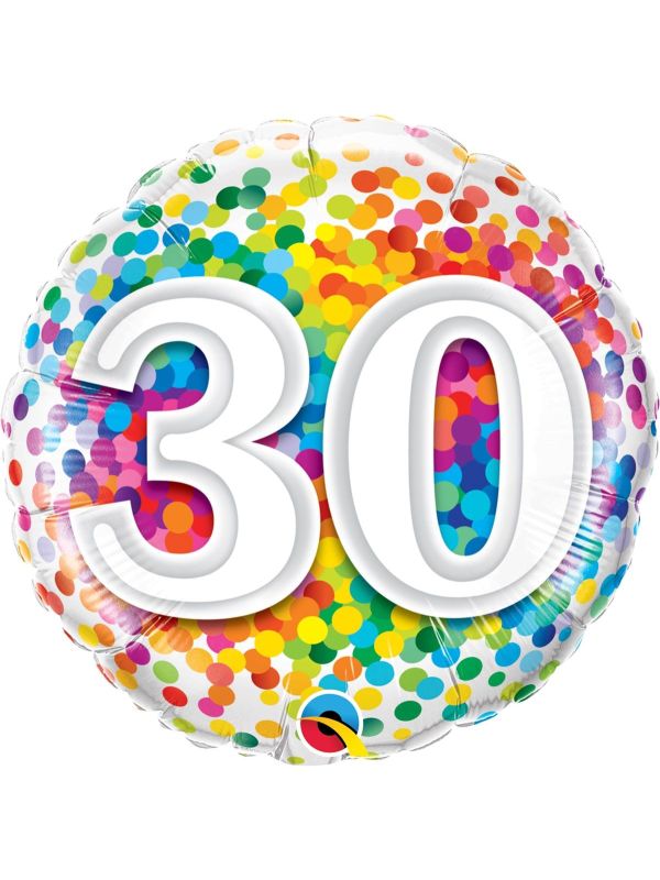 Folieballon 30 jaar confetti regenboog main product photo