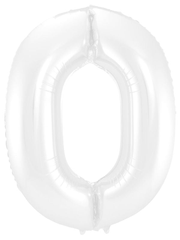 Folieballon cijfer 0 metallic wit 86cm