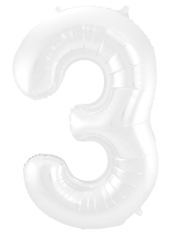 Folieballon cijfer 3 metallic wit 86cm