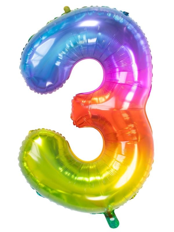 Folieballon cijfer 3 yummy gummy rainbow