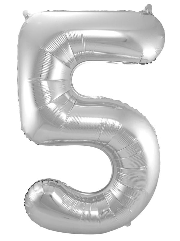 Folieballon cijfer 5 zilver 86cm
