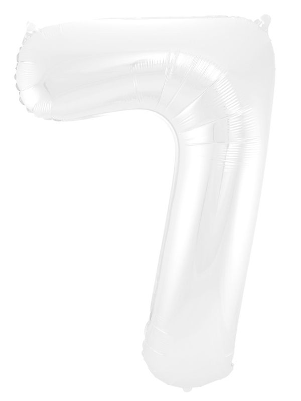 Folieballon cijfer 7 metallic wit 86cm