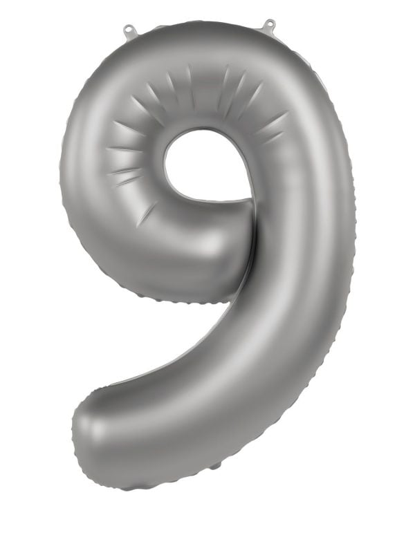 Folieballon Cijfer 9 - Maanlicht zilver