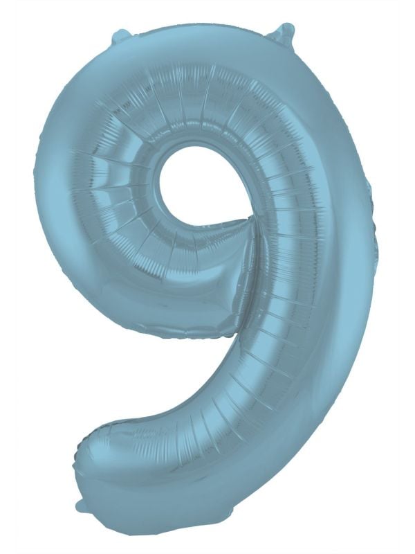 Folieballon cijfer 9 metallic pastel blauw 86cm main product photo