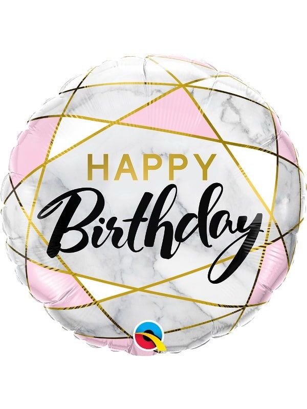 Folieballon happy birthday marmer roze main product photo
