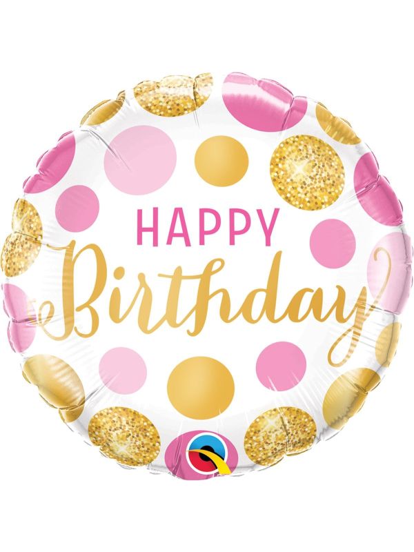 Folieballon verjaardag stippen goud roze main product photo
