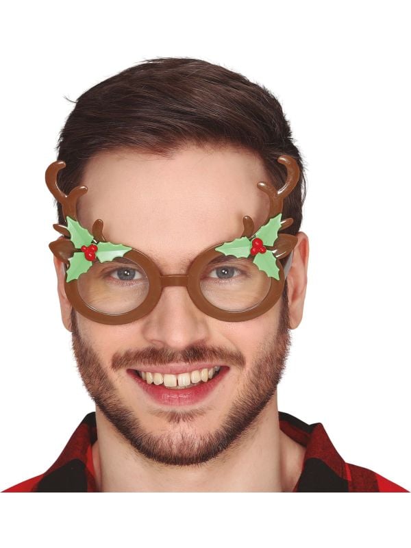 Foute glitter kerstbril rendier gewei