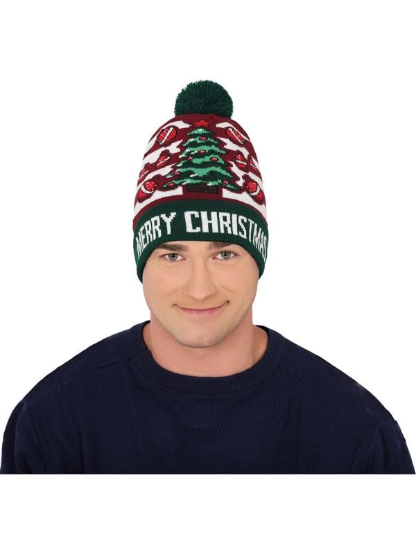 Foute groene kerstmuts met brei effect