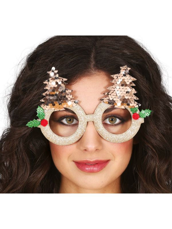 Foute kerstbril gouden kerstbomen main product photo