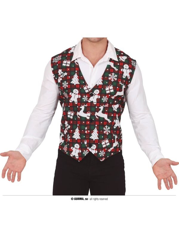 Foute kerstgilet met schotse ruit heren main product photo