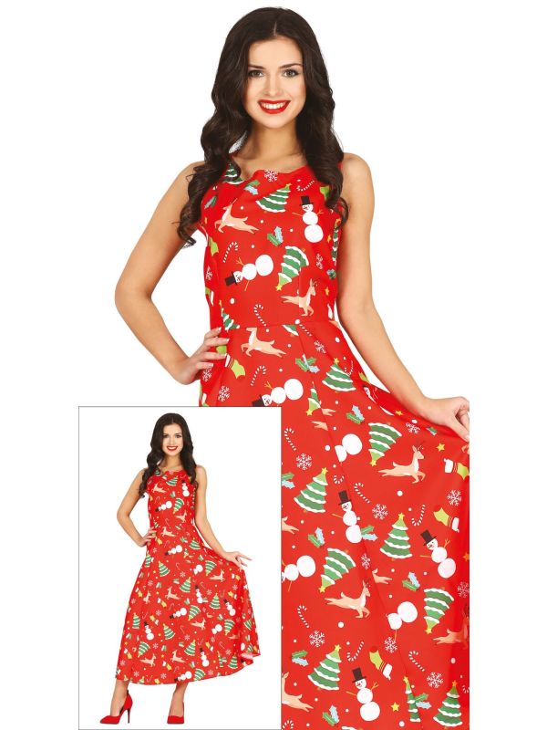 Foute kerstjurk dames rood feestelijke lange jurk main product photo