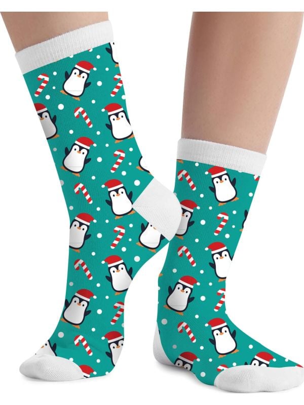 Foute kerstsokken kind zuurstok blauw