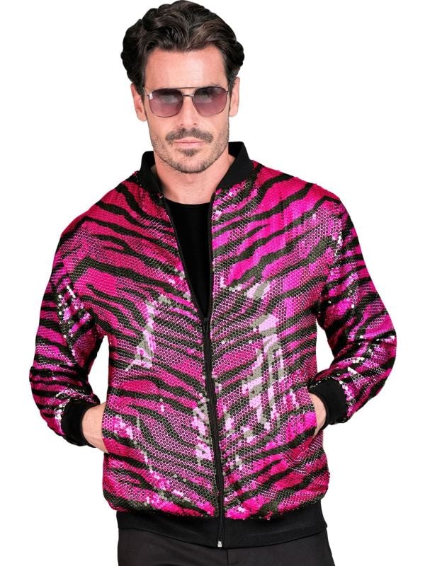 Foute trainingsjas roze tijger pailletten
