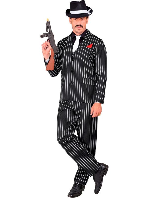 Gangster Pak Carnaval Zwart Wit Gestreept Heren