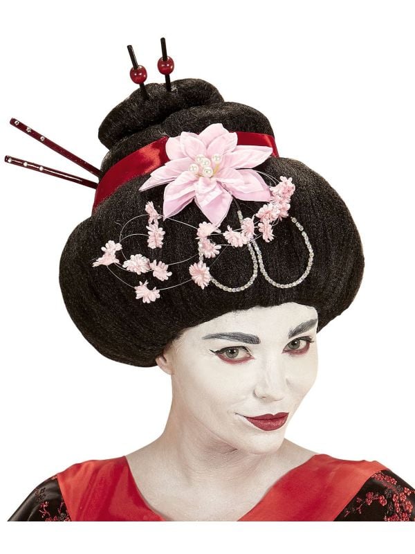 Geisha pruik met bloem