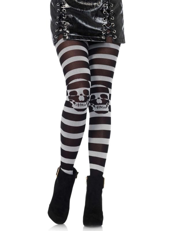 Gestreepte panty met schedel main product photo