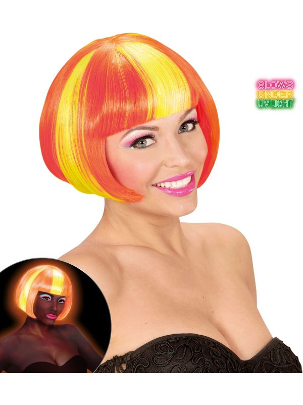 Gestreepte pruik neon geel oranje