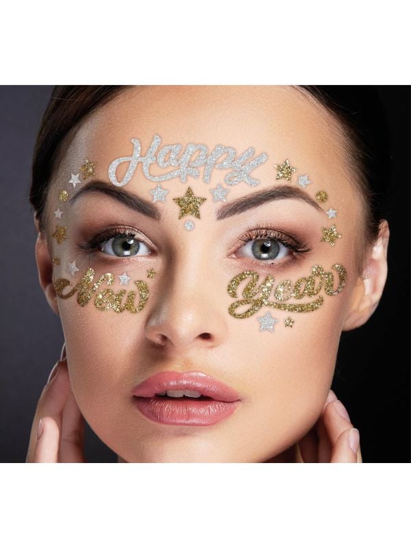 Gezichtjuwelen Oud & Nieuw glitter zelfklevend