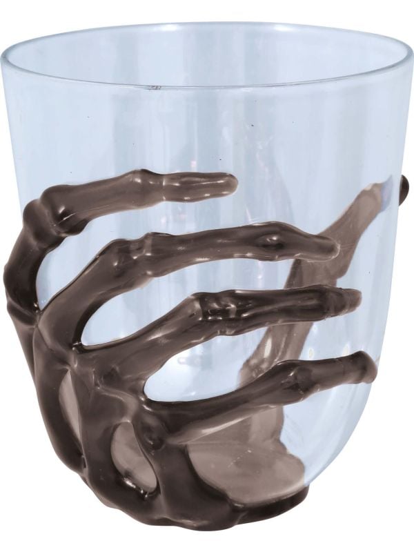 Glas zwarte skelethand plastic 9,5 cm halloween