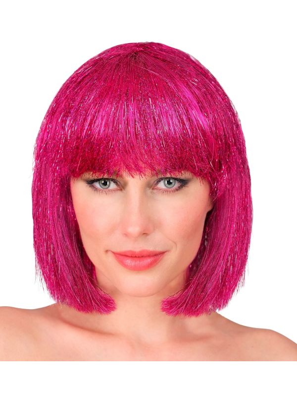 Glitter Feestpruik Roze Dames